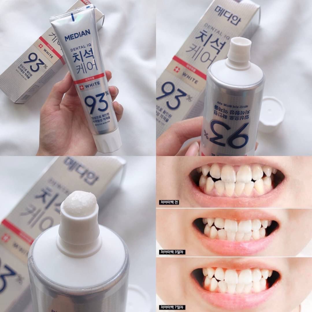 MEDIAN Dental IQ 93% #White 120g ยาสีฟันฟอกฟันขาวสุดฮิตจากเกาหลี ขจัดคราบหินปูน คราบพลัค ยับยั้งการก่อตัวของคราบจุลินทรีย์ได้ถึง 93%